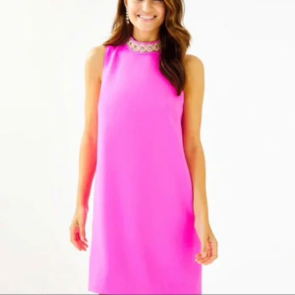 Lilly Pulitzer Women's Brandi Beaded Stretch Shift Dress (Mandevilla Pink) (Size 2)